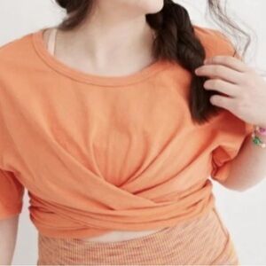 Aerie Bright Orange Cropped Wrapback T-Shirt 100% Cotton Women’s Size Medium NWT